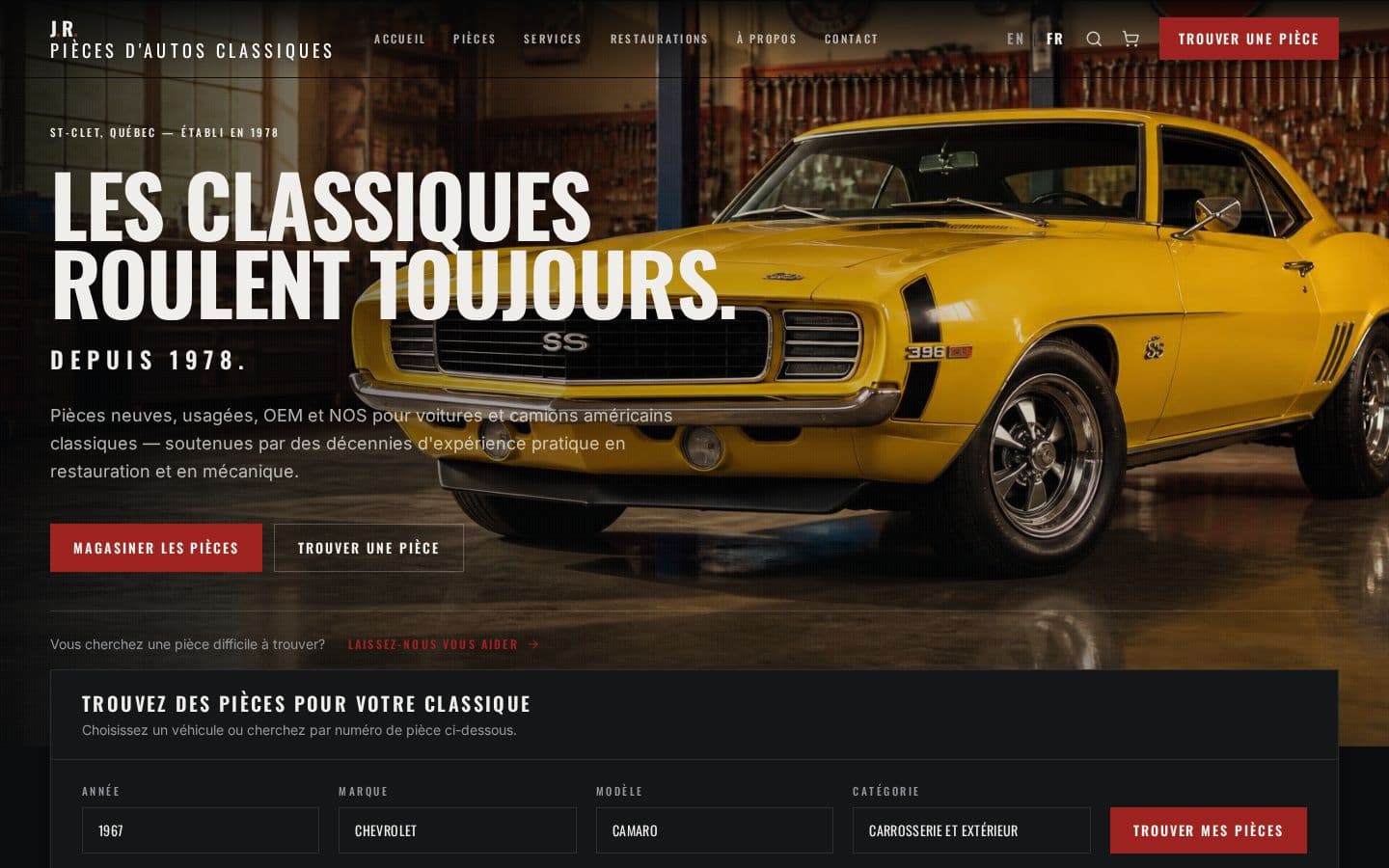 J.R. Pièces d'Autos Classiques website designed and developed by Francly Graphic - Webmasters