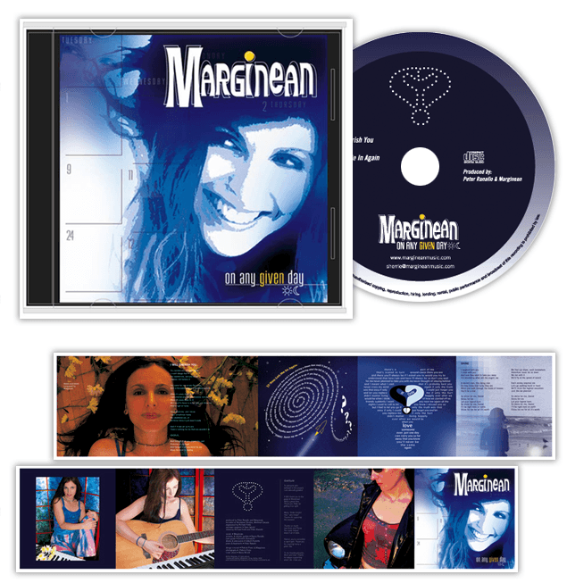 Album packaging presentation board for Sherrie Marginean's 'On Any Given Day': CD jewel case, disc, tray card and panels
